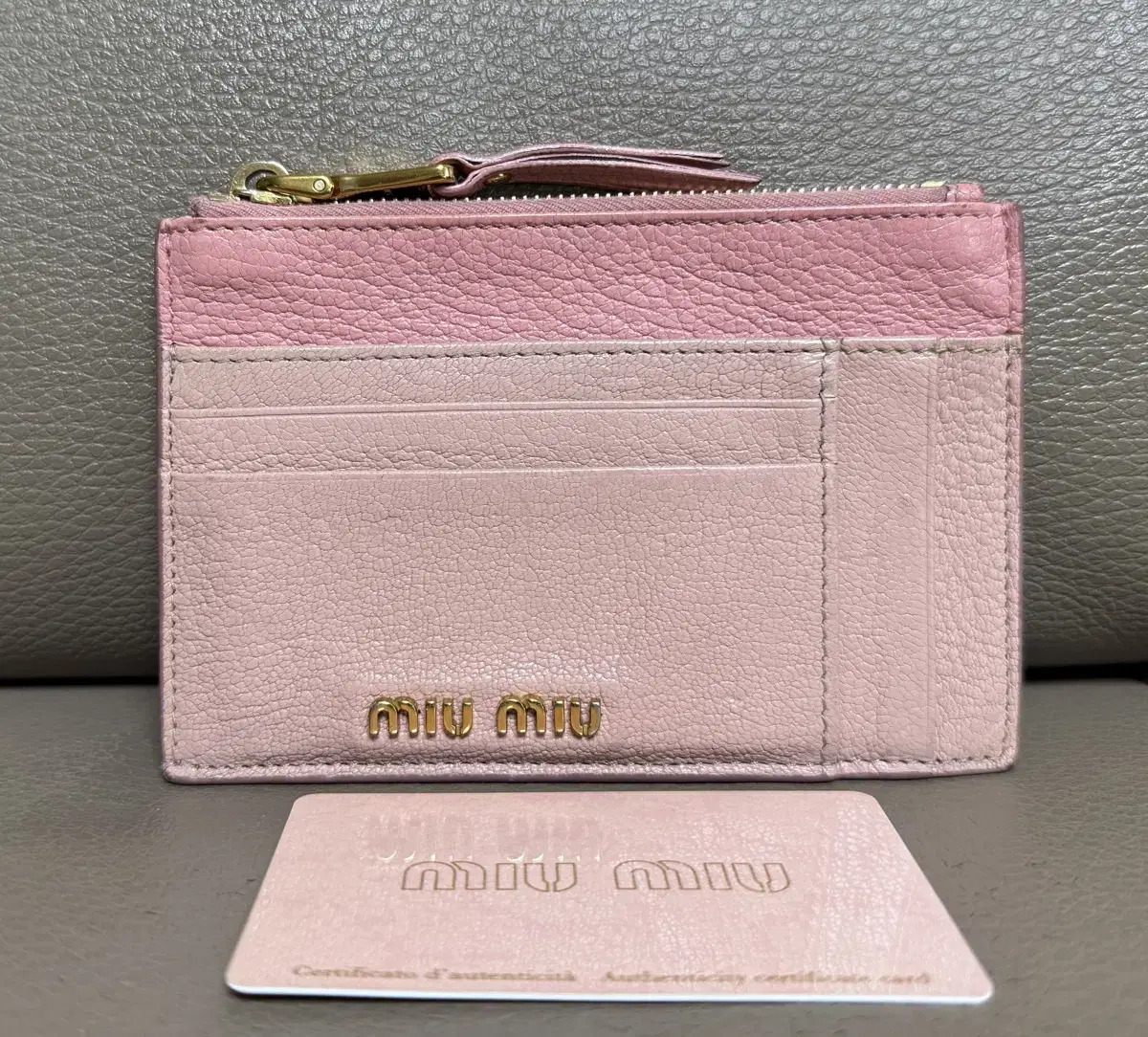 Miu Miu Zipper card case kard wallet keum pink