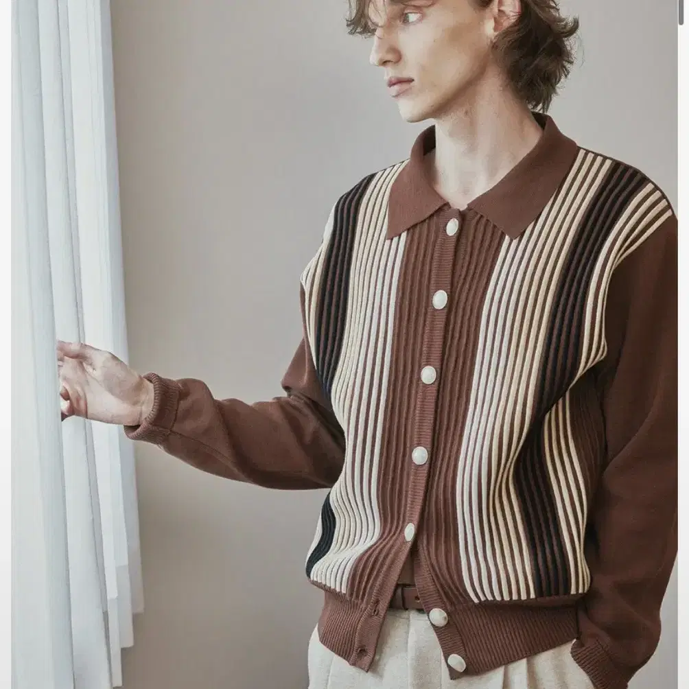 (3) Beheavyer RETRO POLO CARDIGAN brown