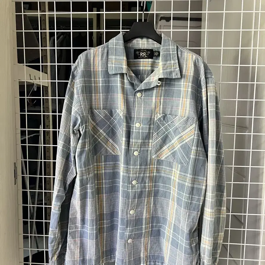 더블알엘 Camp Shirt Towns Madras Light Blue