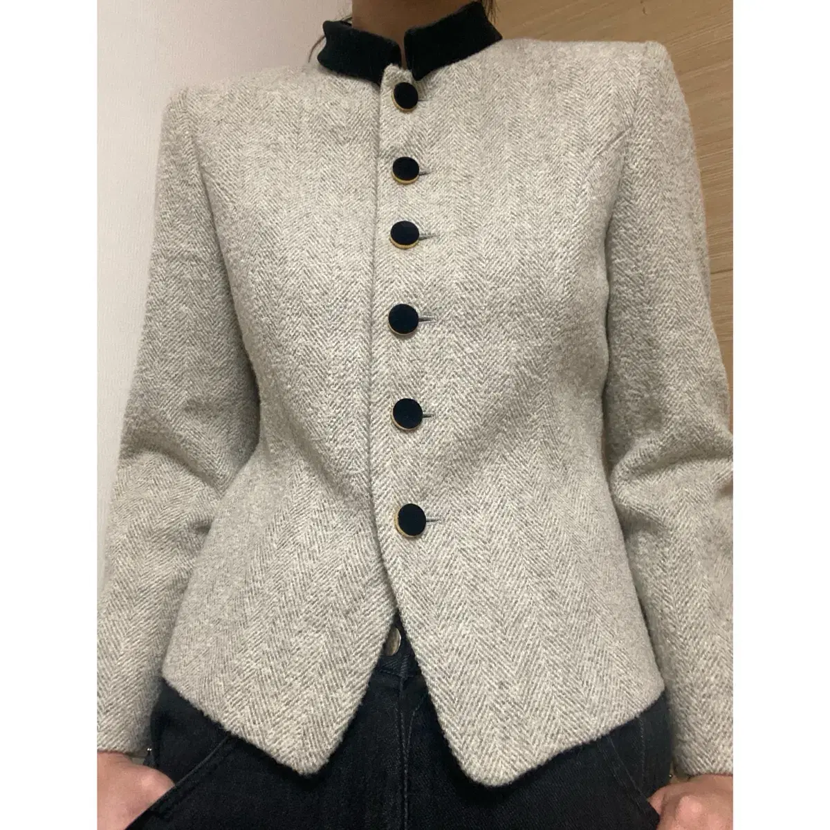 JapanVintage Wool79% Jacket Light Gray Outerwear