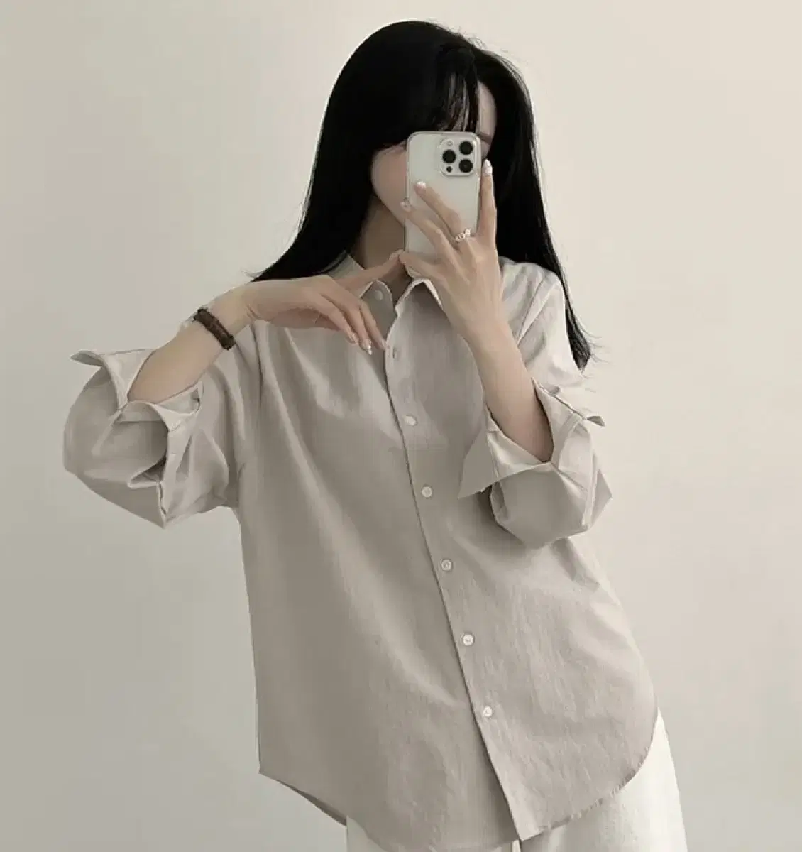 Andmore Beige Boxy Fit Loose Fit Cotton Long Sleeve Shirt Abley