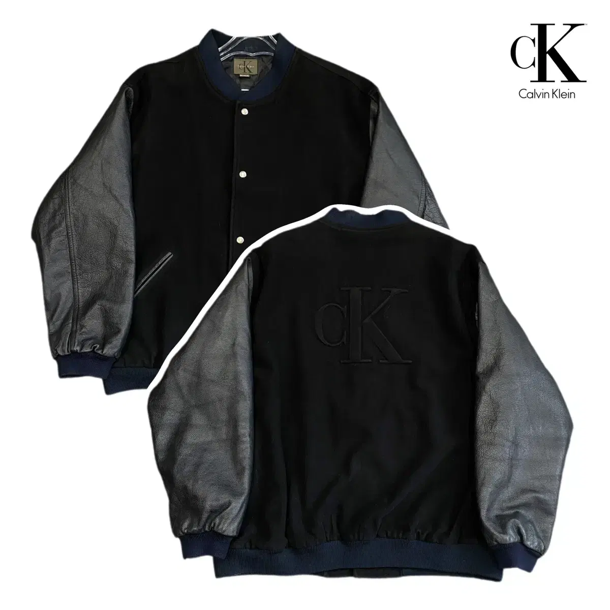 CK Calvin Klein Big Logo Cowhide Varsity Jacket