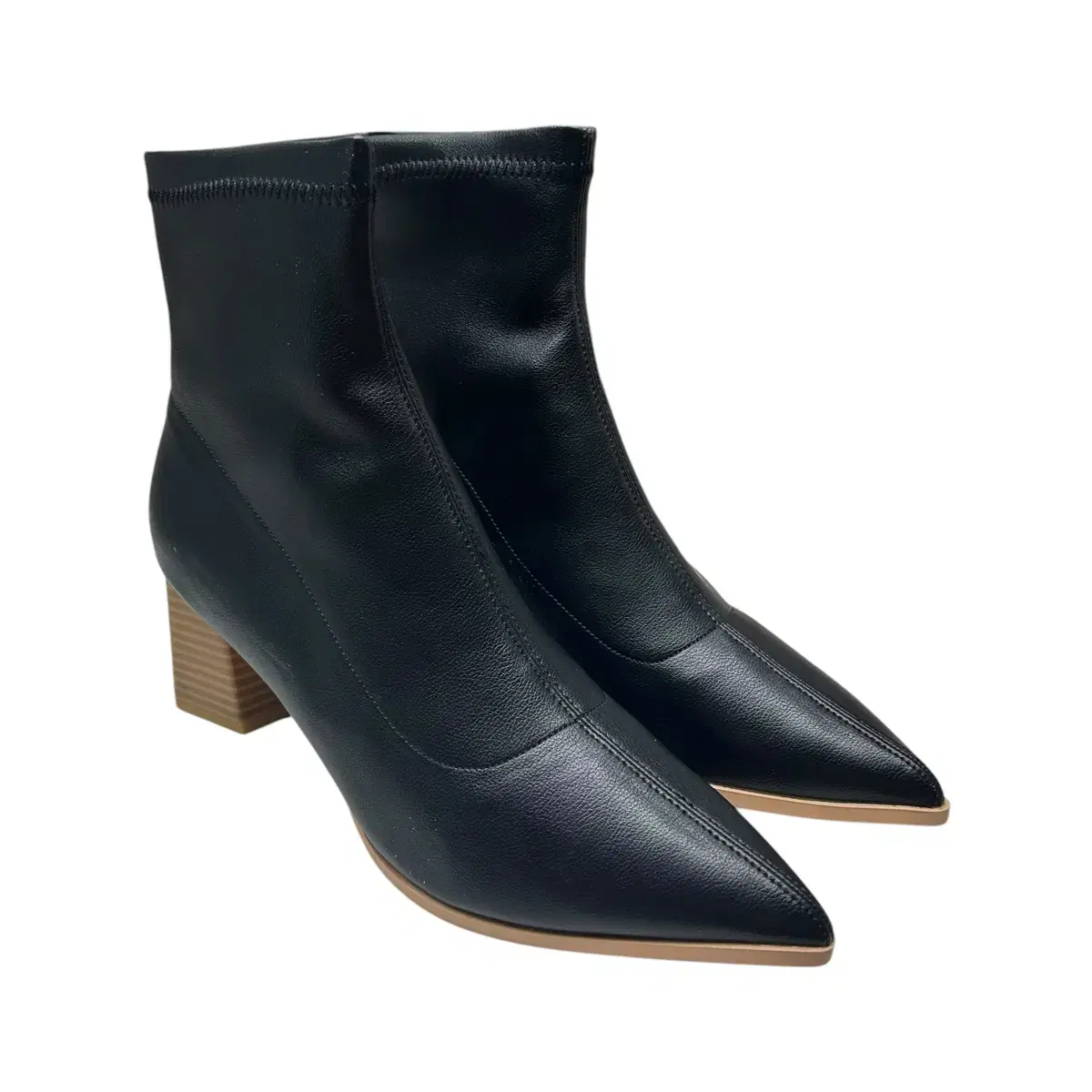 Wooden Pointed Span Ankle Boots 6.5cm Glossy Black 245mm