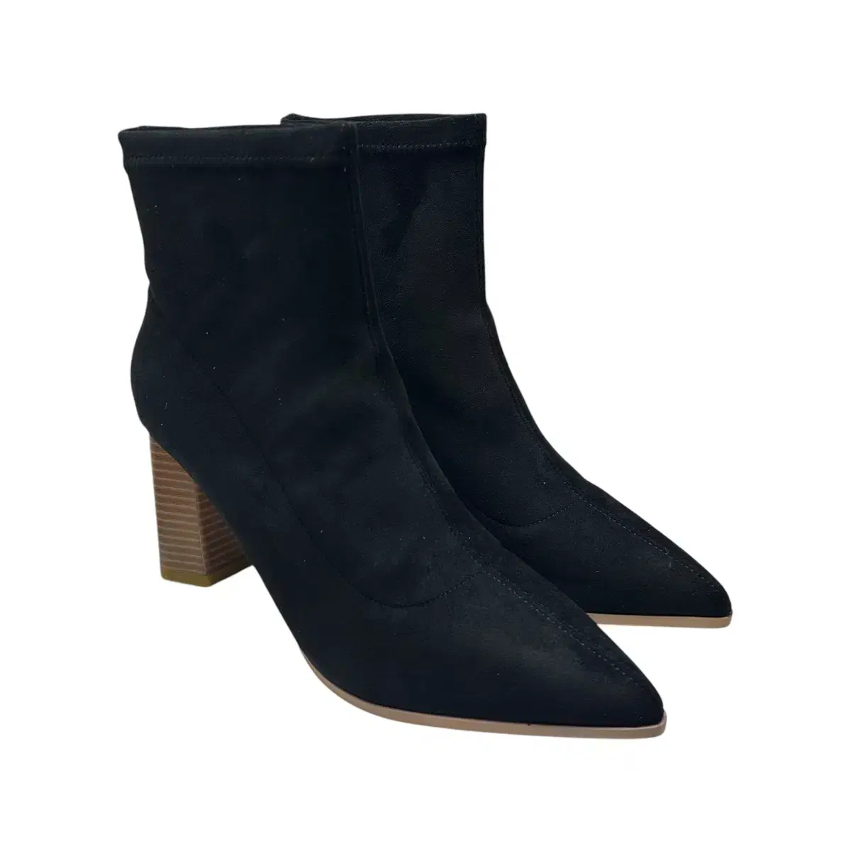 Wooden Pointed Span Ankle Boots 6.5cm Velvet Black 245mm