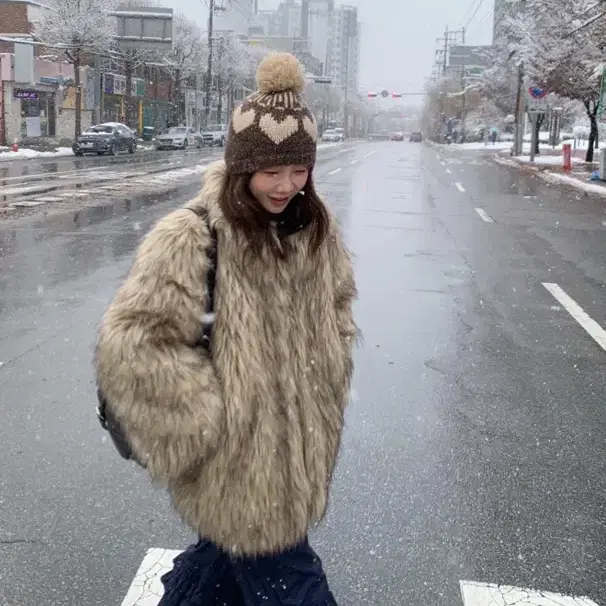 온무드 페어리 폼폼 하트 비니 핑크, 브라운