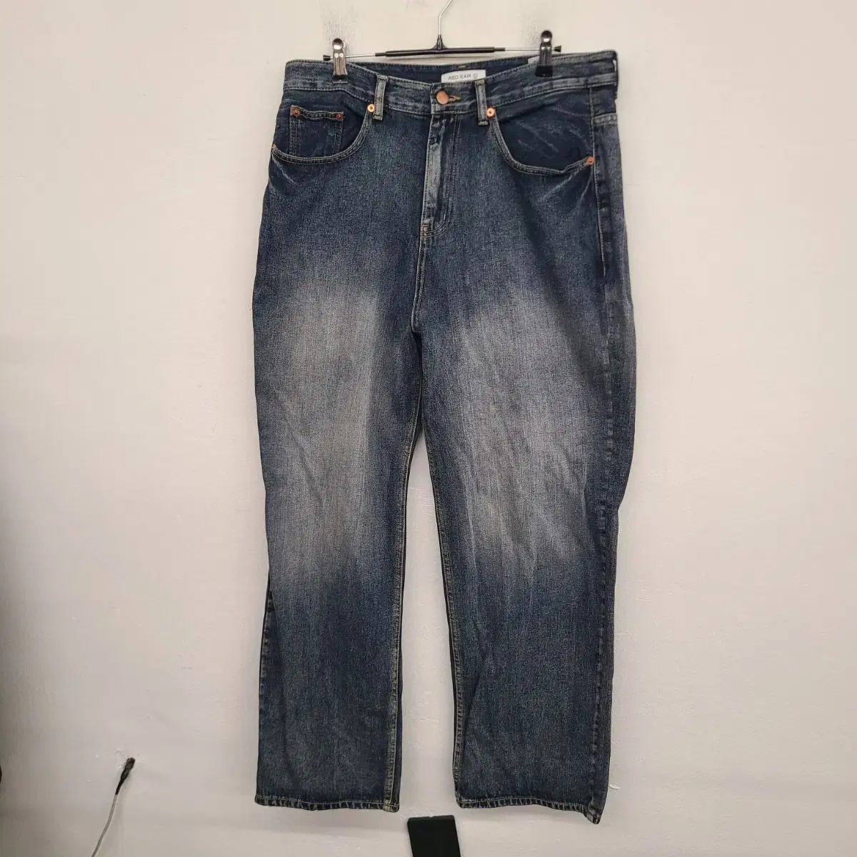 [32 inch] RED EAR Washed Denim Pants Jeans