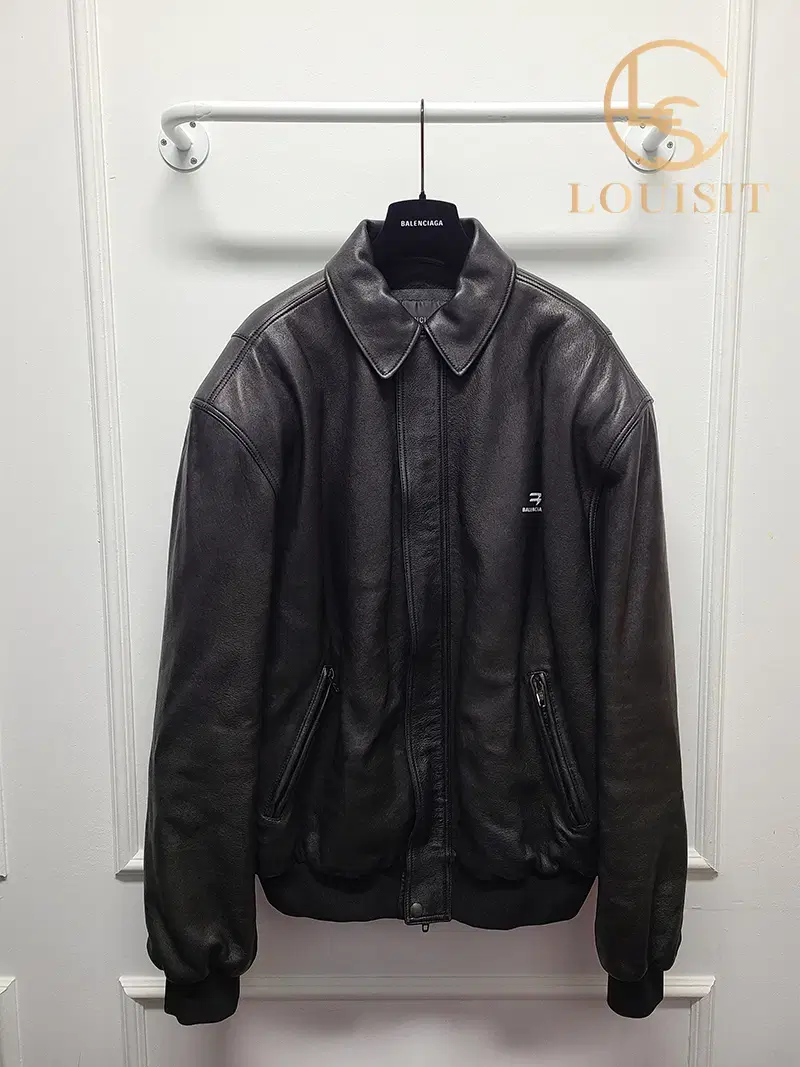 [S] Balenciaga Black Leather Sporty Bee Taxi Bloo Zip-ups