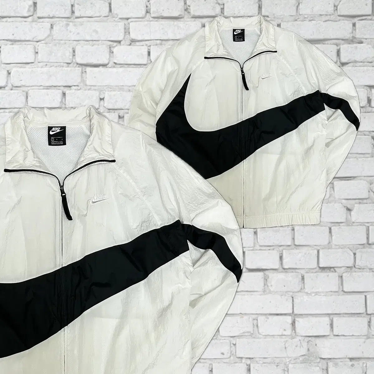 (1709) Nike Old School Big Swoosh White Windbreaker L