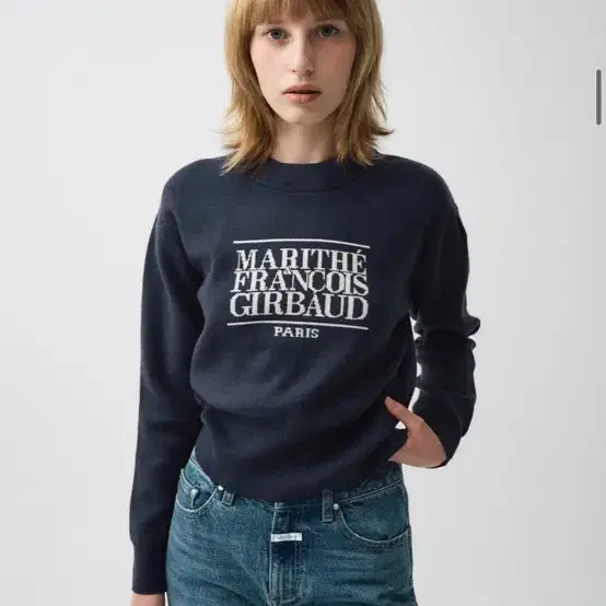 마리떼 W CLASSIC LOGO CROP KNIT navy