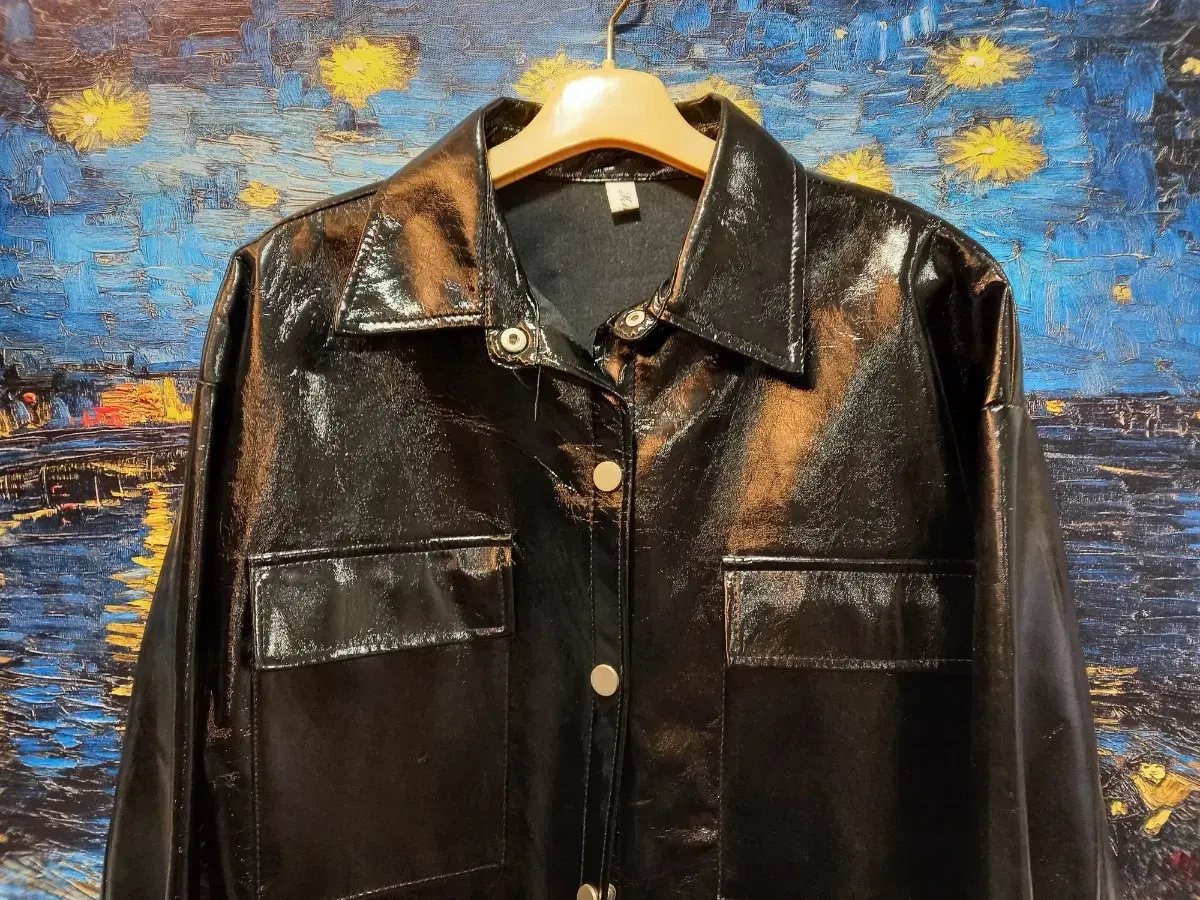 Glossy Faux Leather Shirt and Jacket Women's 90-95 Unisex