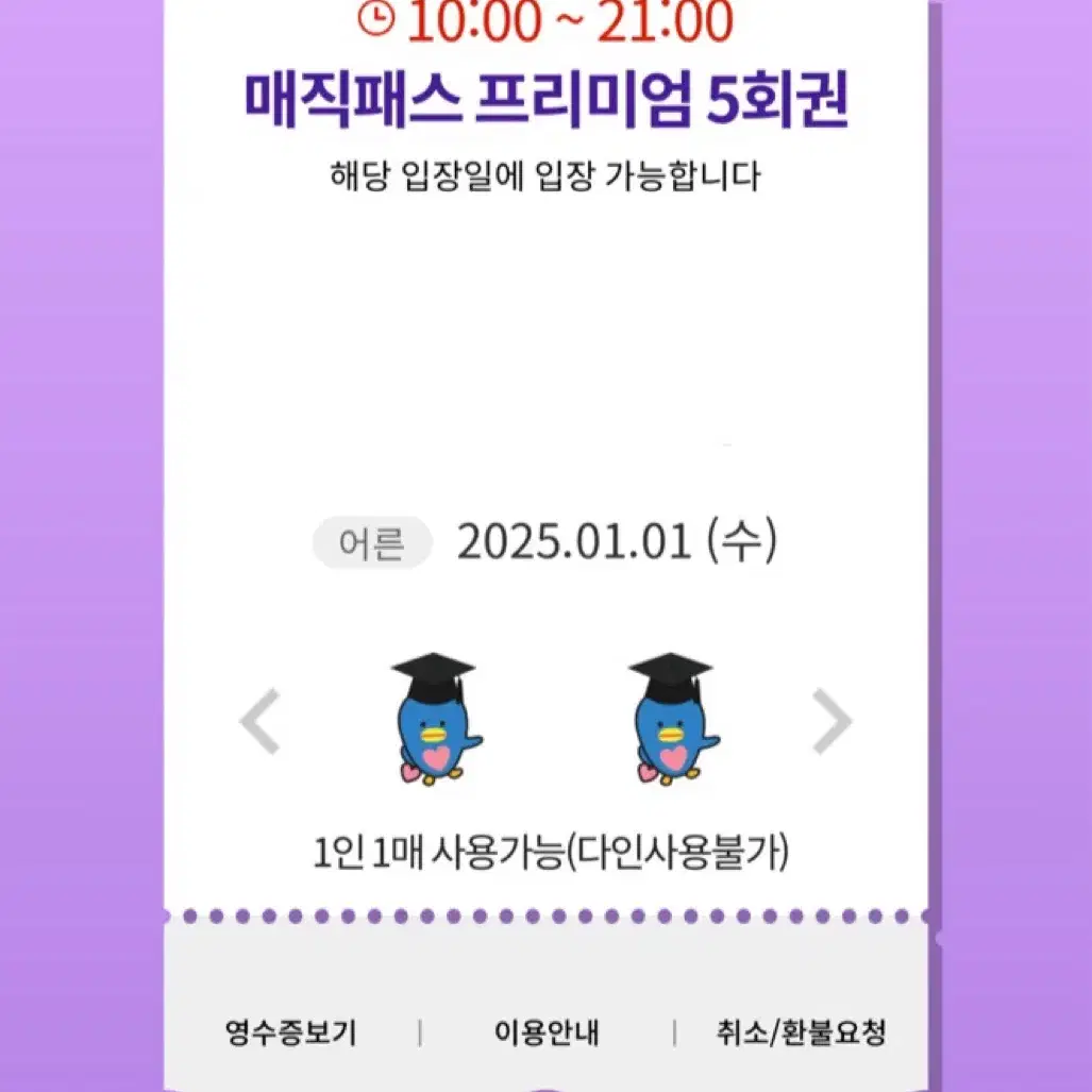 1월1일(수)롯데월드 매직패스 5회권 7회권