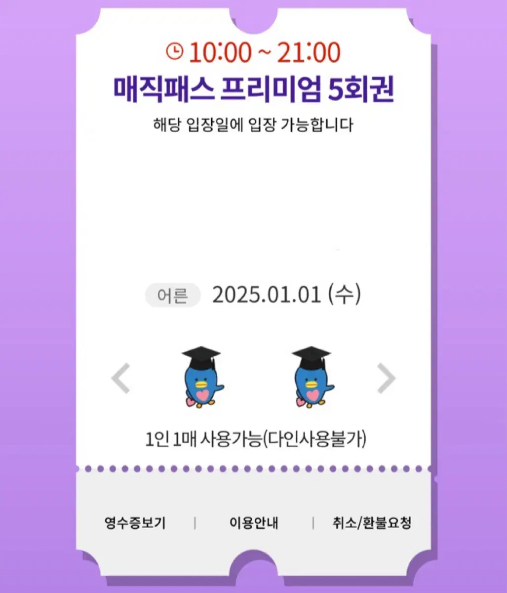 1월1일(수)롯데월드 매직패스 5회권 7회권