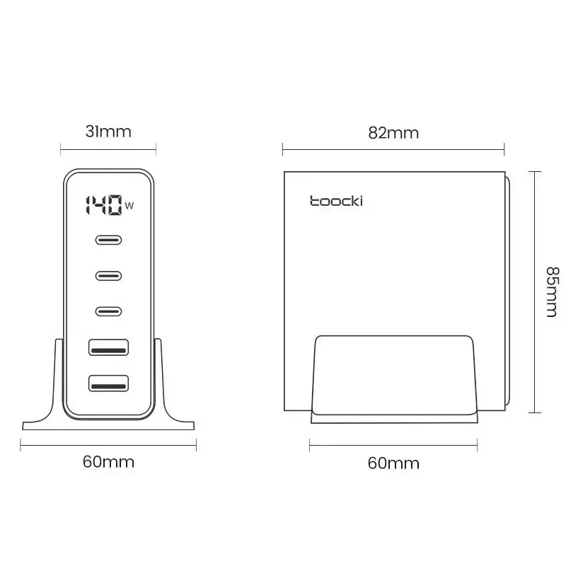 Toocki GaN충전기 LED 140W 블랙 한국전원코드