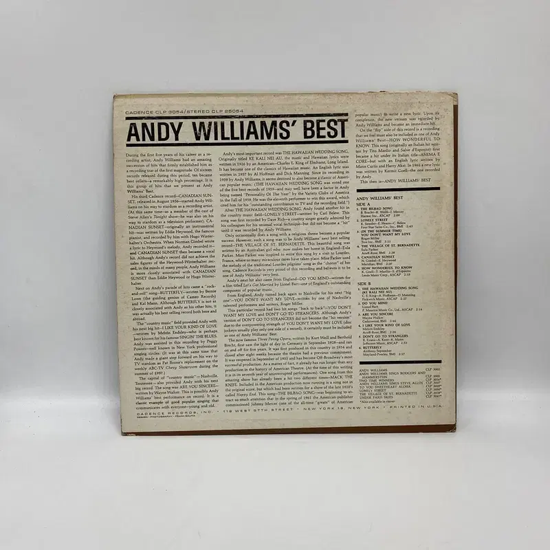 ANDY WILLIAMS BEST LP / AA6995