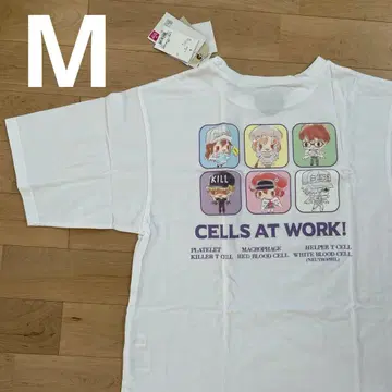 일하는 세포 반팔 티셔츠 M 성인 화이트 백혈구 적혈구 산리오