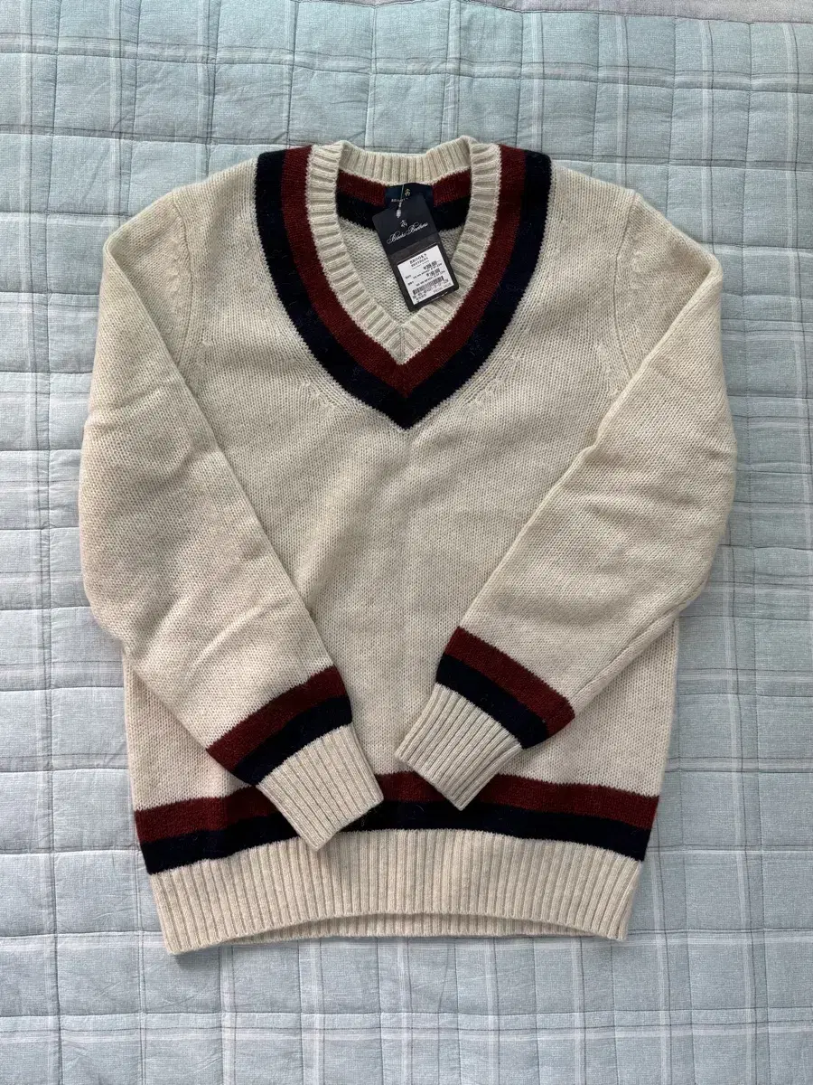 (NEW) Brooks Brothers Tennis V-Neck Sweater Knit M Ivory