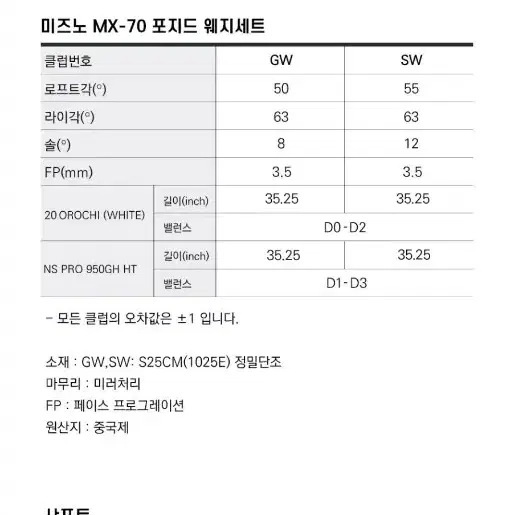 미즈노(골프이이언) MX70 웨지(G,S) / T24 60도 세트