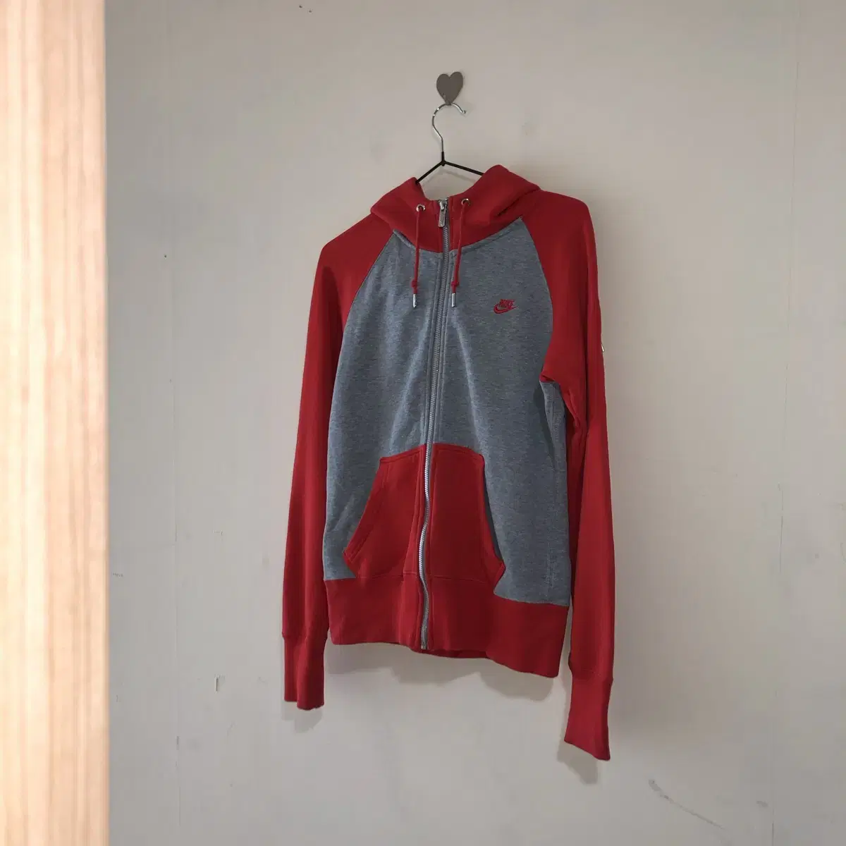 Vintage Nike red raglan hood zip up