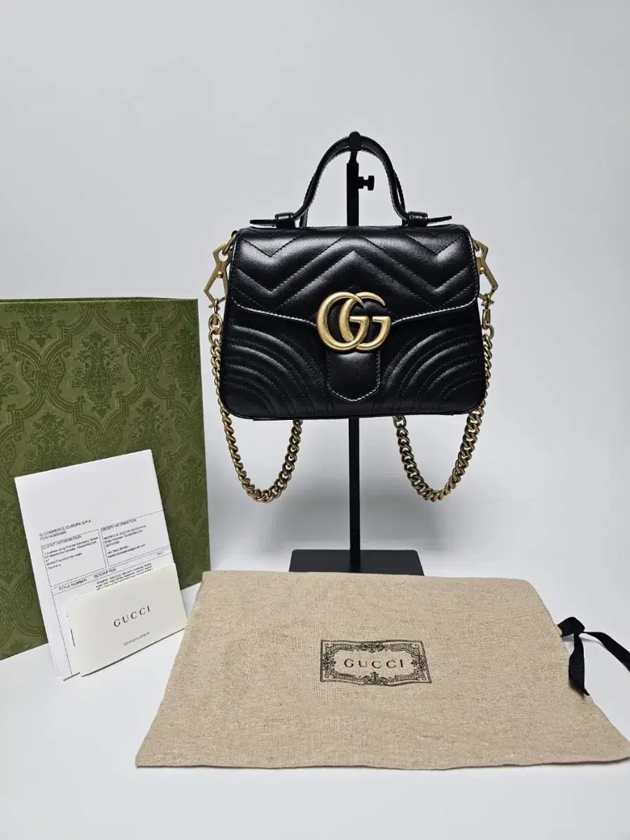 Gucci Marmont GG Matelassé Chain Shoulder Top-handle Bag Mini Black