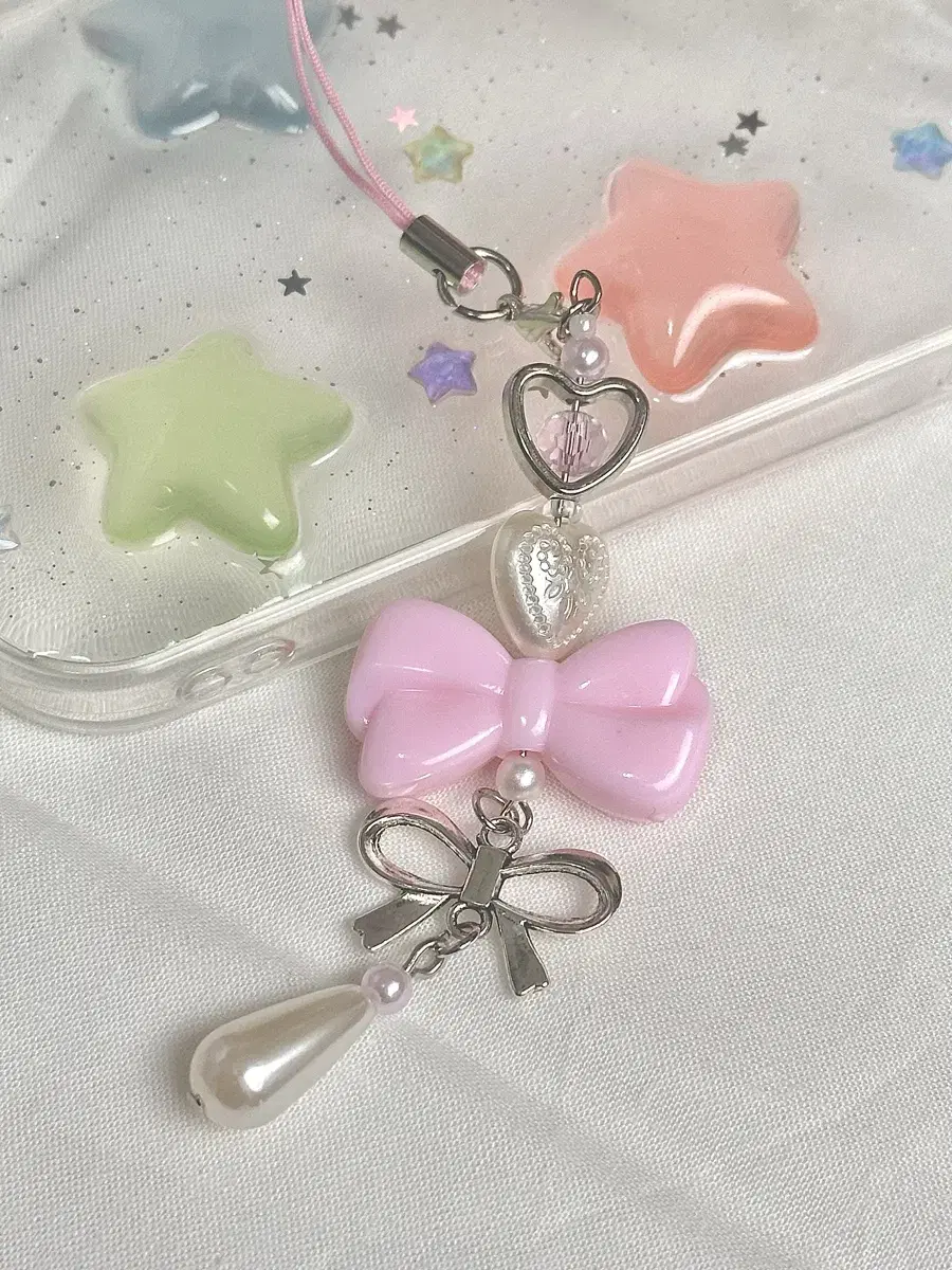 딸기우유 리본 키링 strawberry milk keyring