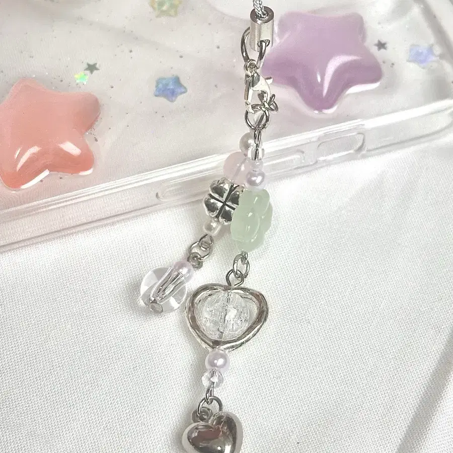 클로버 하트 젤리 비즈키링 clover jelly keyring