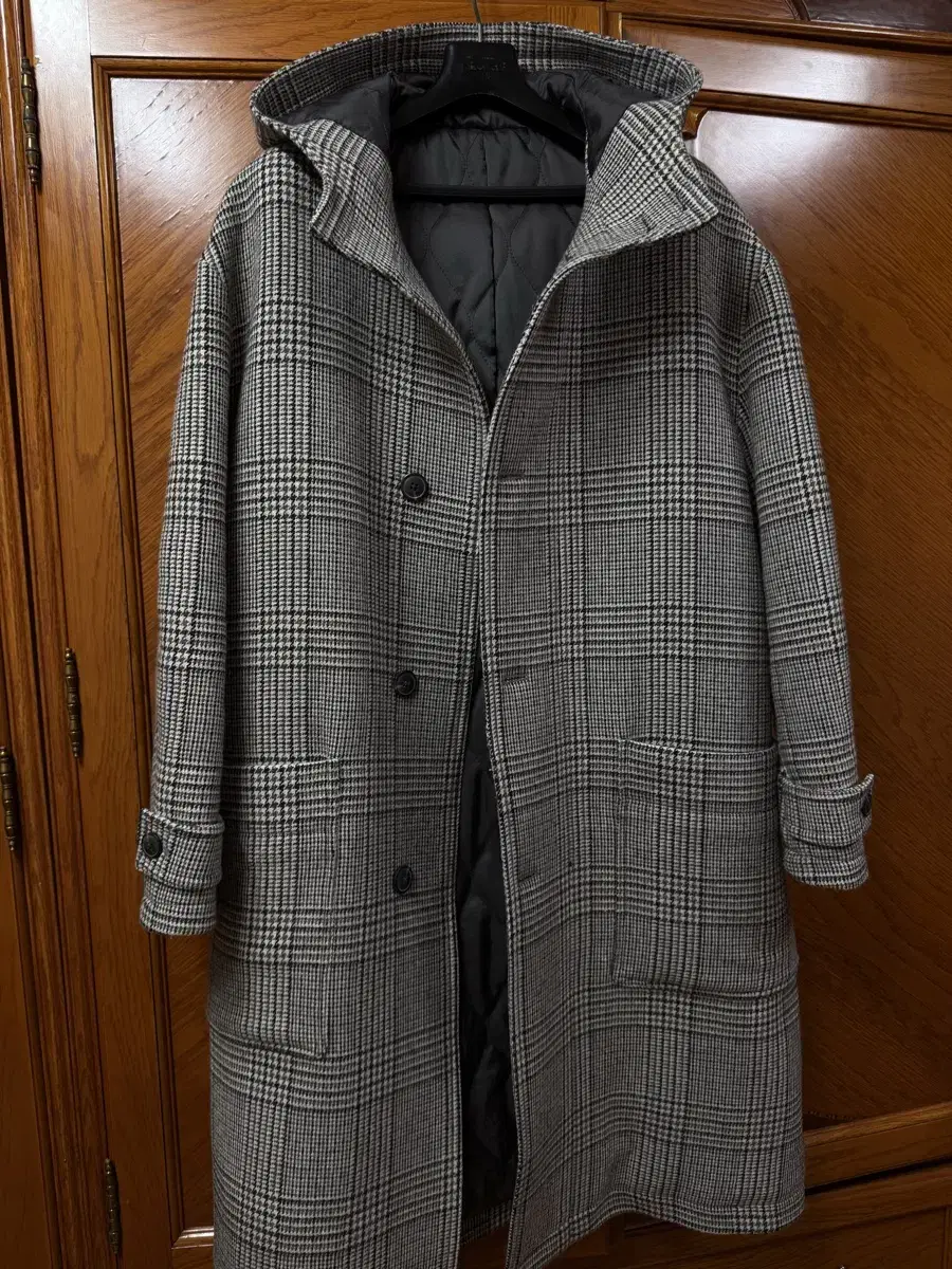 Series Check Hooded Coat Size 95 (100-105 true to size)