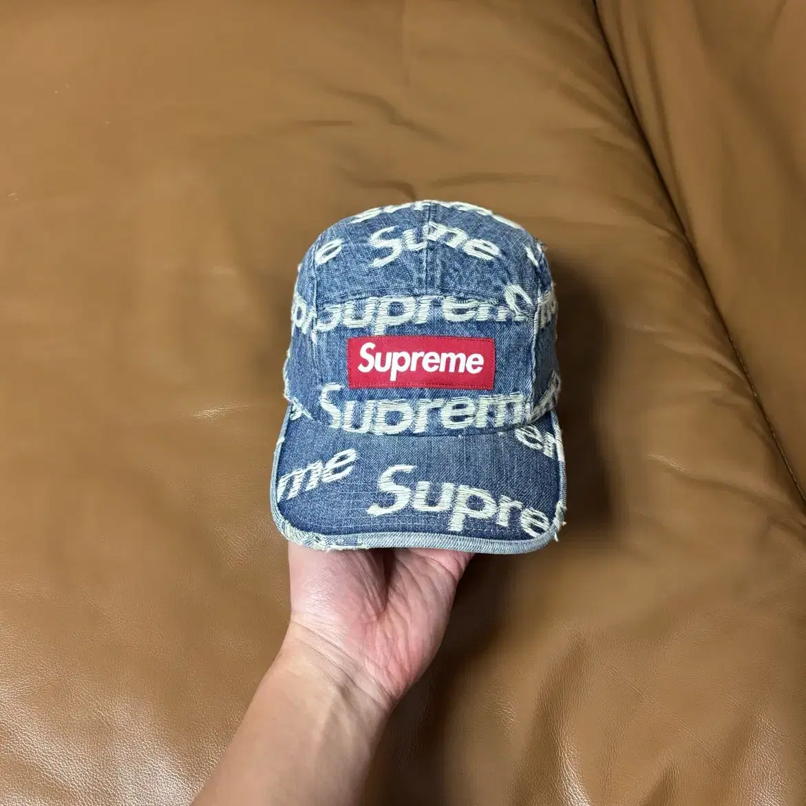 Supreme 슈프림 프레이드 데님 캠프캡 모자 Frayed Denim