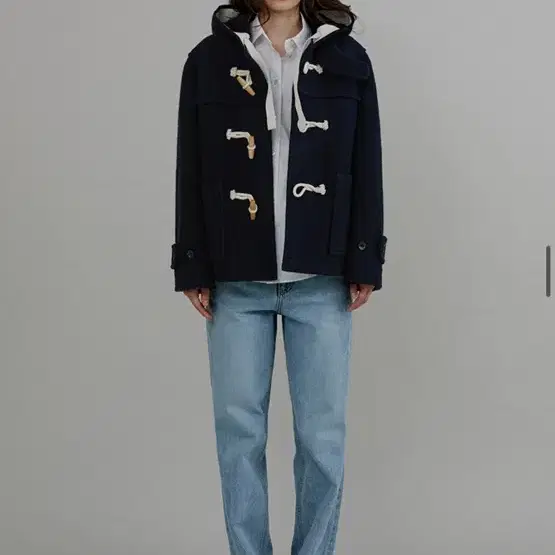 로우 Hooded wool short duffle coat nav