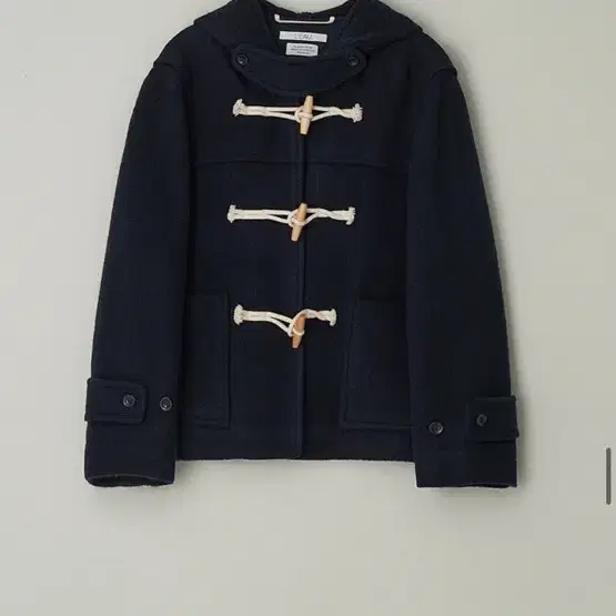 로우 Hooded wool short duffle coat nav