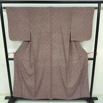 에도 코몬 순수 실크 기하학 패턴 넓은 카라 이중 기모노 U-1539