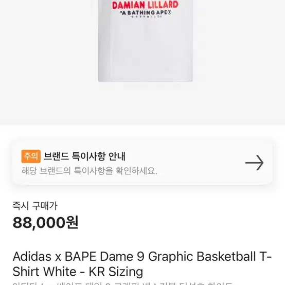 [콜라보 한정] Adidas x BAPE Dame 9  m size