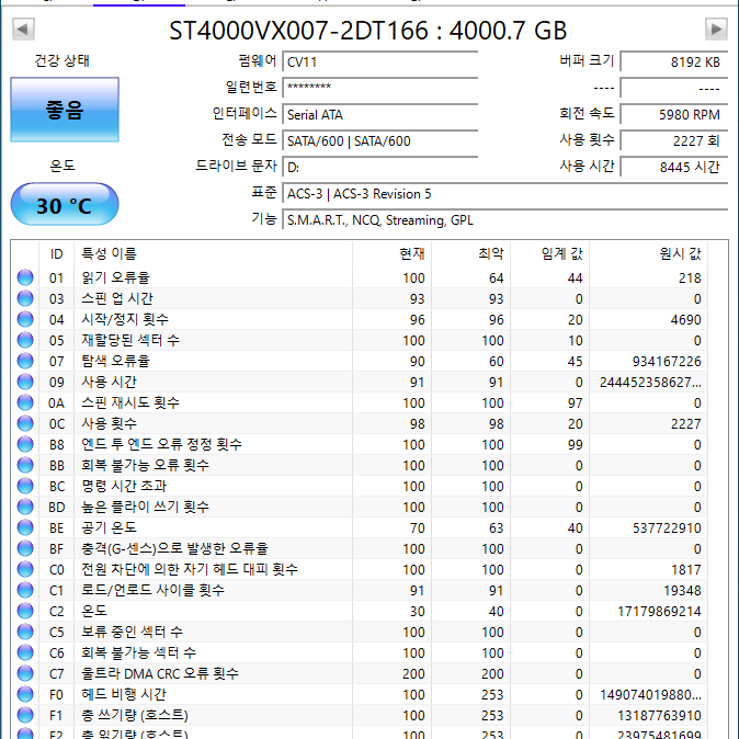 씨게이트 4TB CCTV 하드디스크 (ST4000VX007)