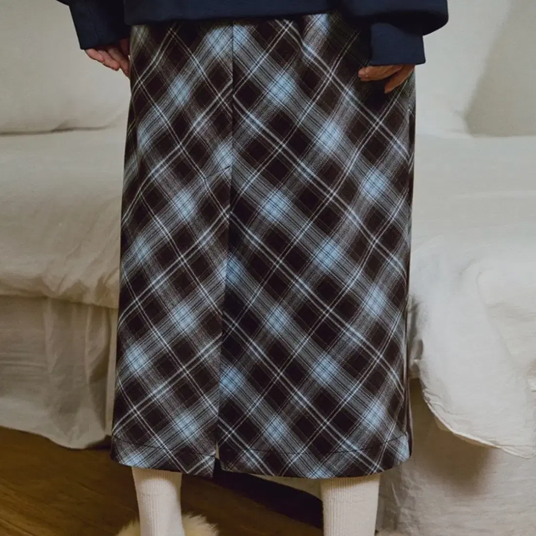 고코리 Mint Choco Check Midi Skirt 체크 스커트