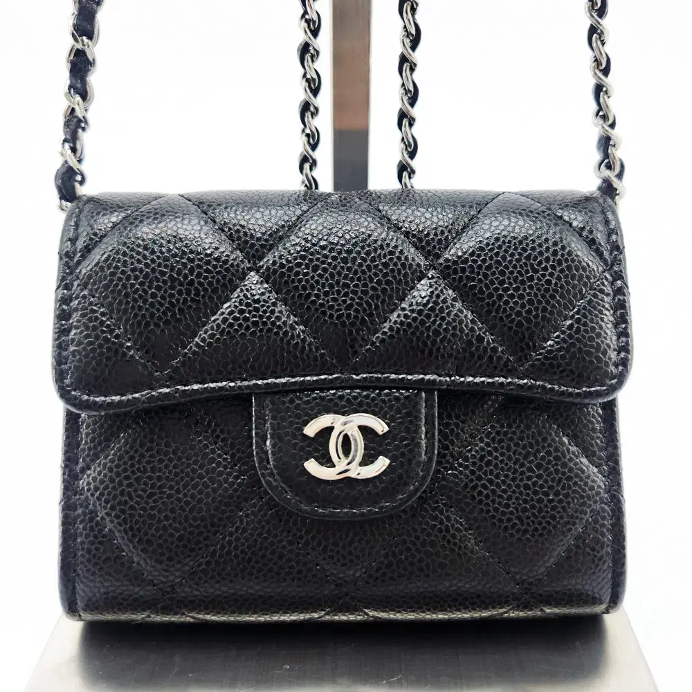 Chanel AP0238 Caviar Mini Kard Wallet MiniWOC Black Silver 30s