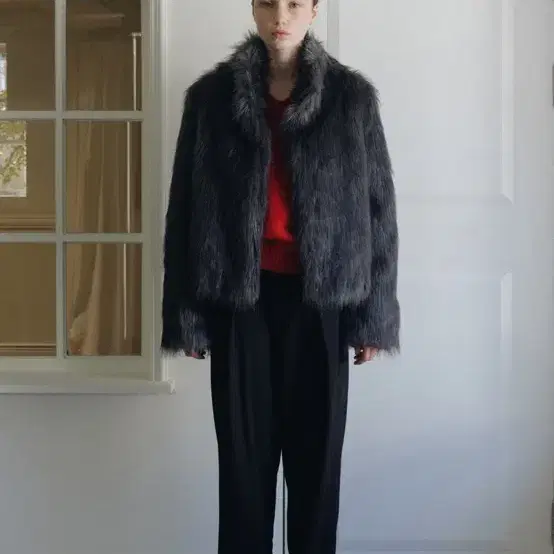 스튜디오테이블 Fur collar jacket, khaki gray