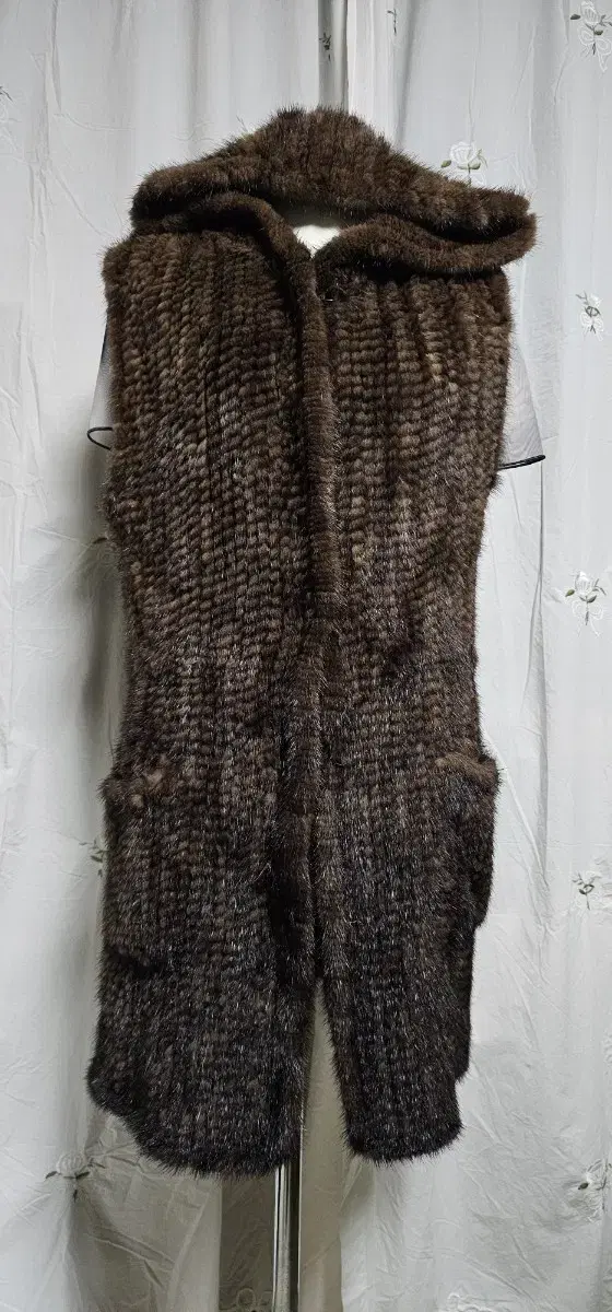 Natural Knitted Mink Fur Hooded Vest Freesize