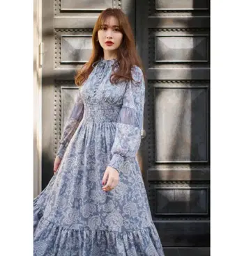 HERLIPTO 겨울 플로럴 롱 슬리브 드레스