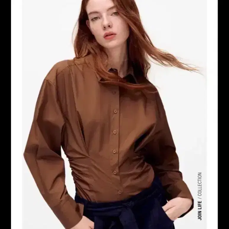 ZARA 자라 포플린 타이트핏 바디수트 브라운