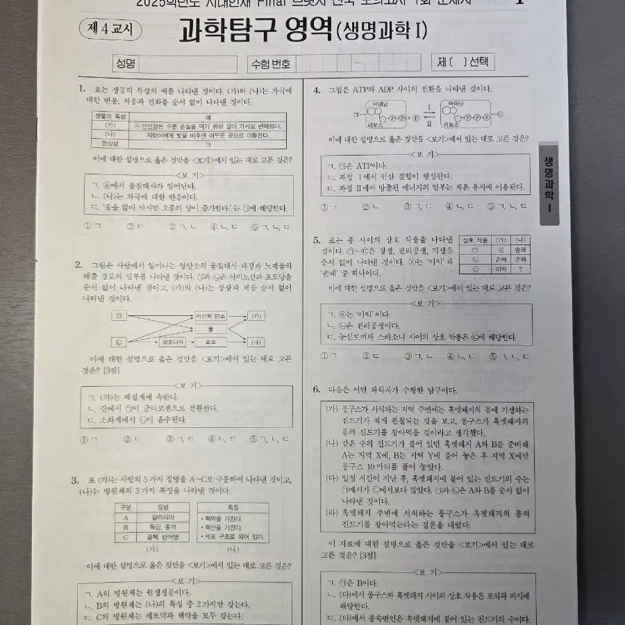 18회분)시대인재 생명과학1 Final 브릿지 전국 모의고사 1~18회차