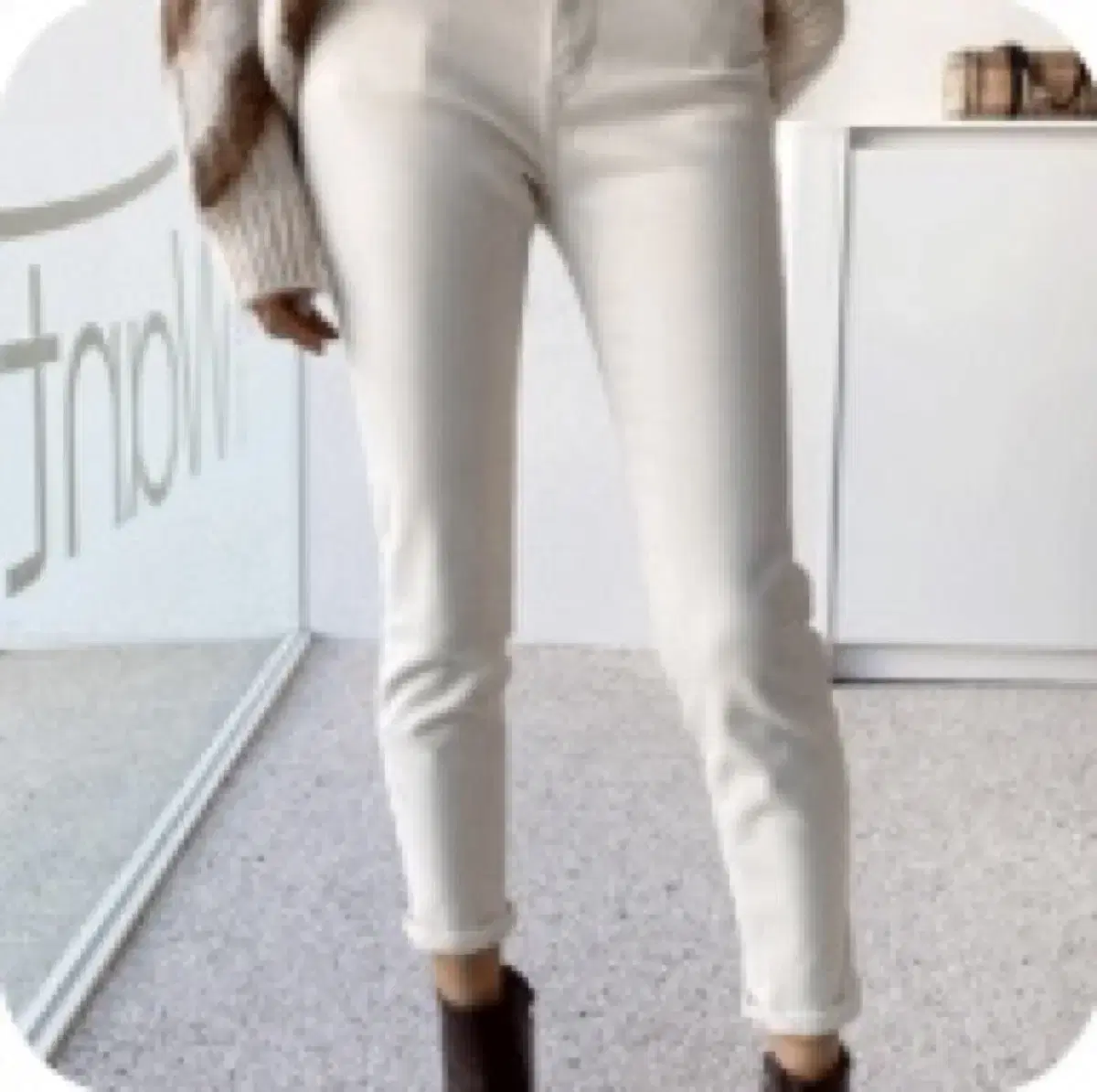 Beige banded straight-legged trousers