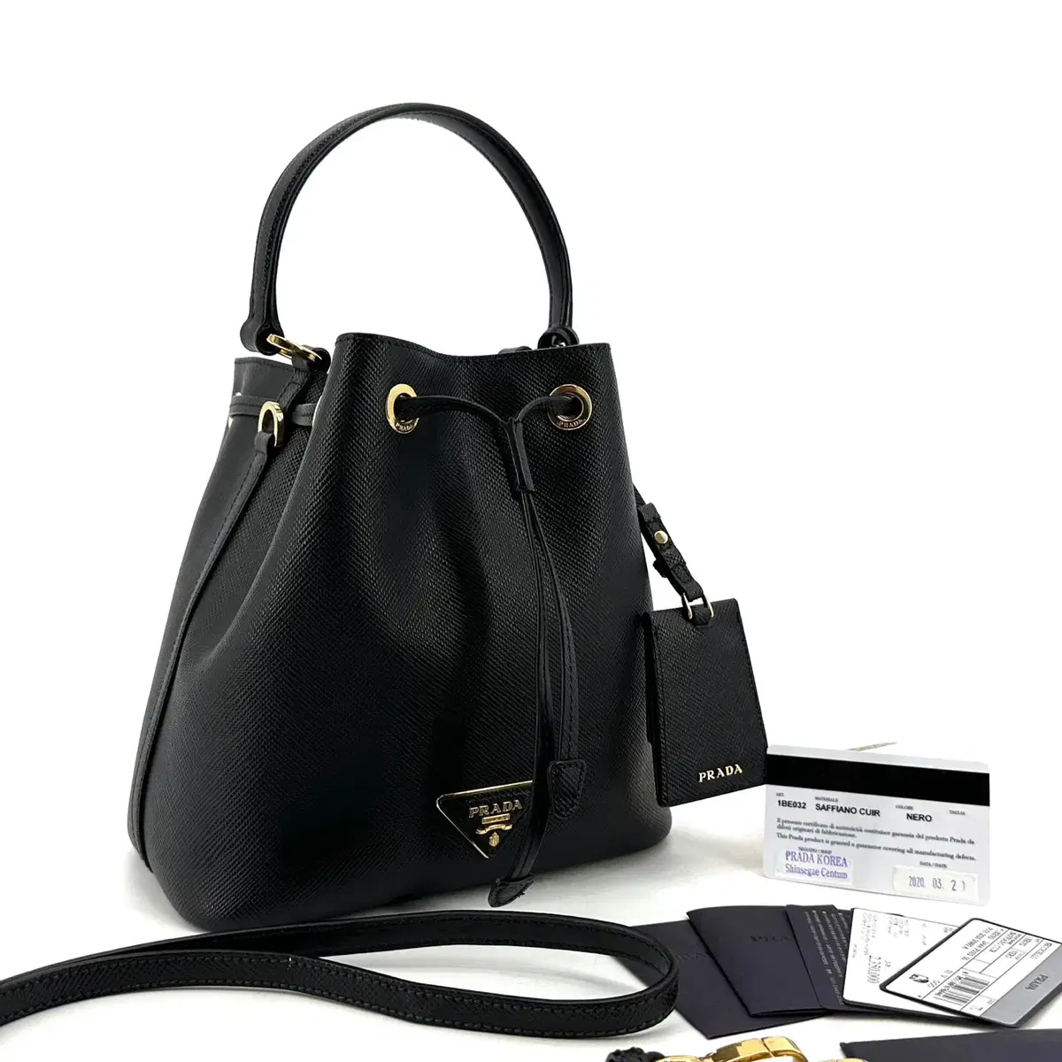 *Prada Triangle Logo Saffiano Bucket Bag (1BE032)