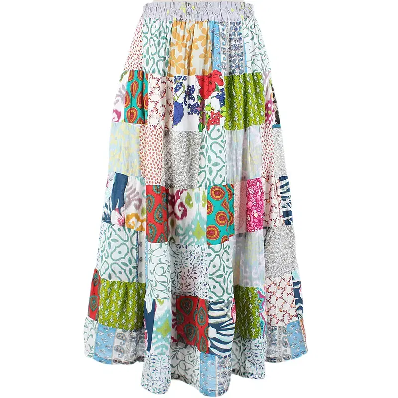 Paisley Geometric Dot Flower Check Patchwork Unbalanced Bandage A-line Flared Skirt