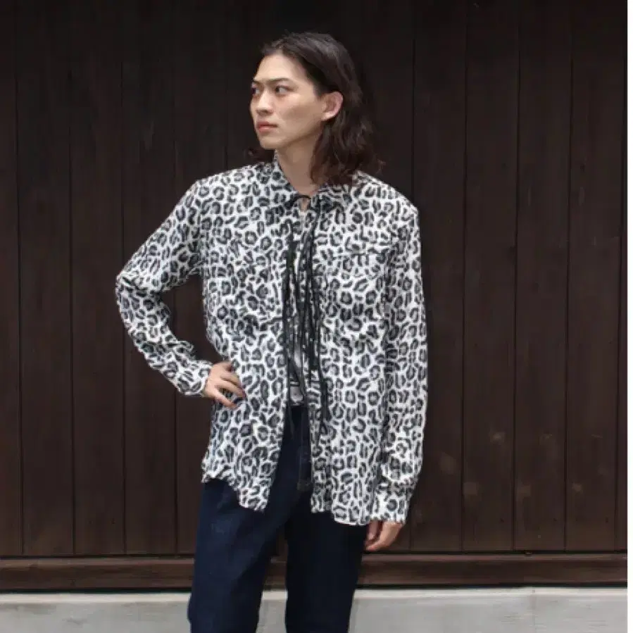 MASU 22ss 2ZIP-UP LEOPARD SILK SHIRT(46)