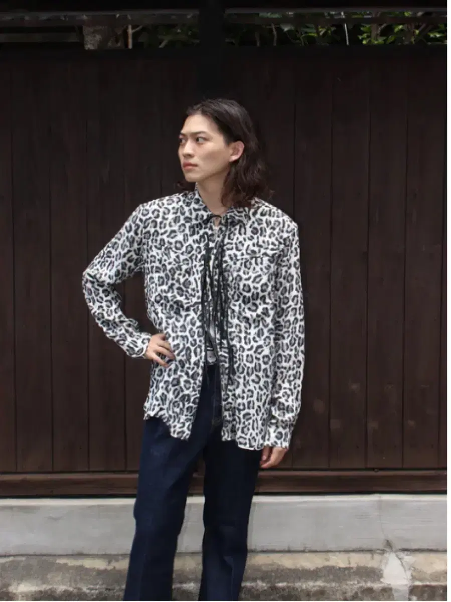 MASU 22ss 2ZIP-UP LEOPARD SILK SHIRT(46)