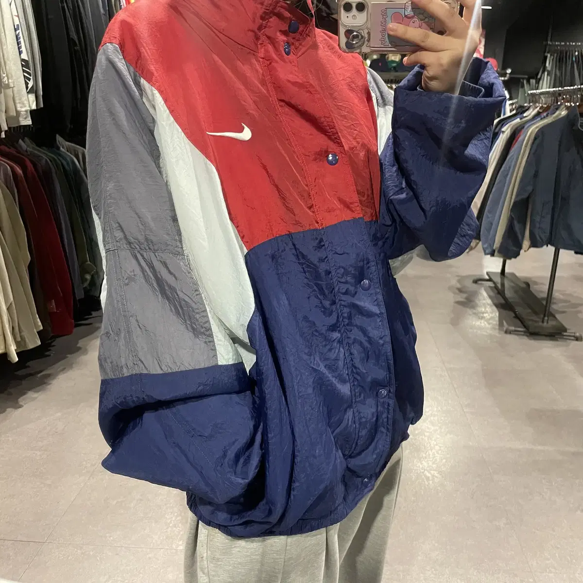 (310) NIKE 나이키 스우시 배색 올드스쿨 멀티바람막이 자켓