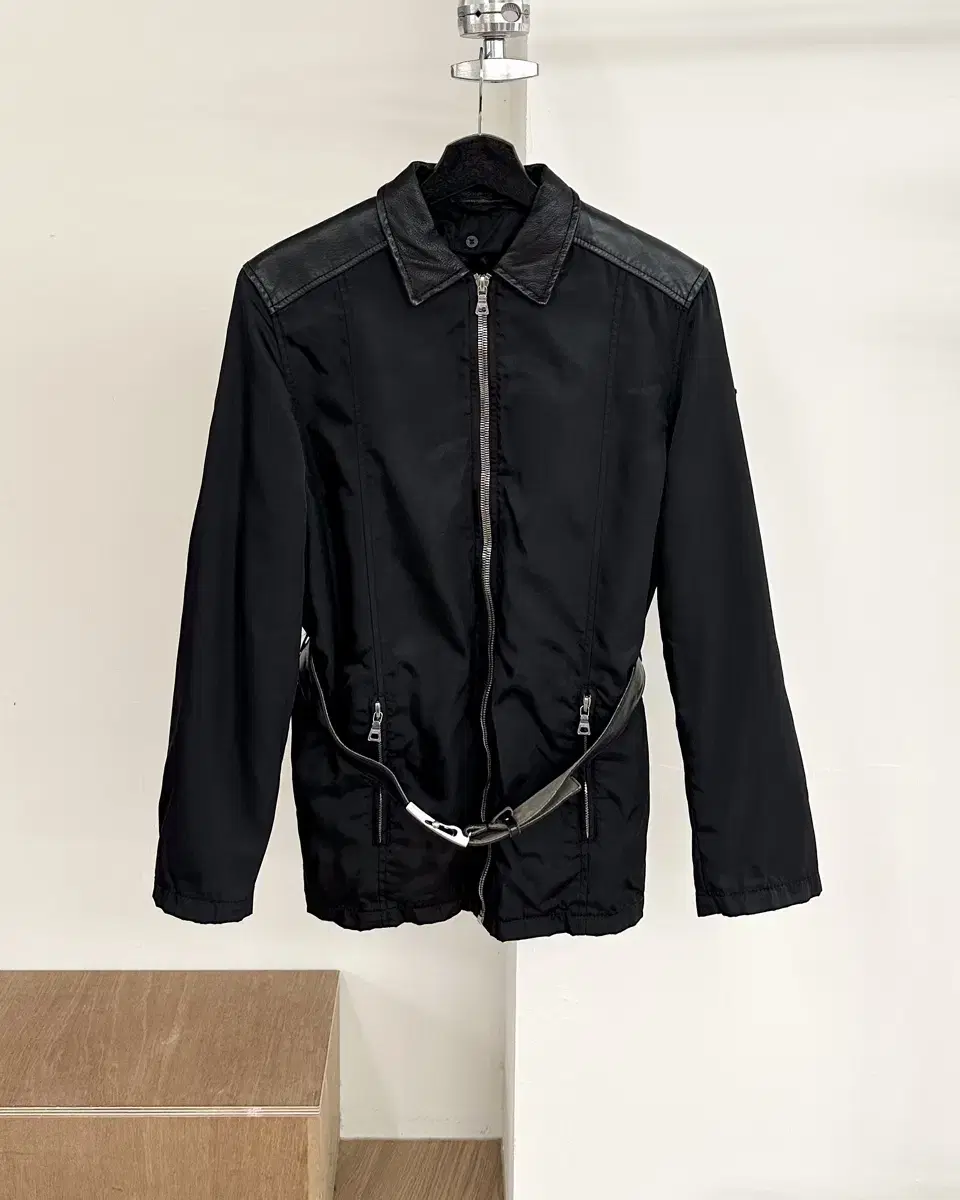 Prada Black Drizzler belted nylon and leather jacket