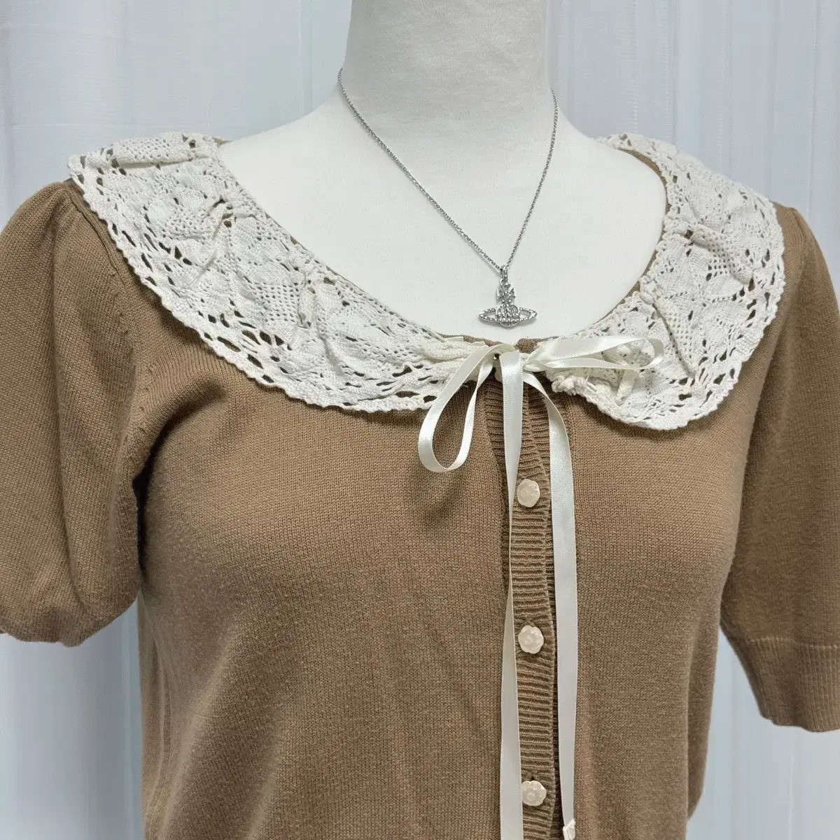 Japanese vintage lace knit short sleeve by Lattegaru
