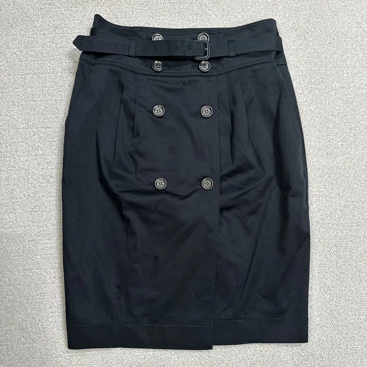 [64] Burberry Women's Double Button Wrap Belted Skirt Skirt Black 1083