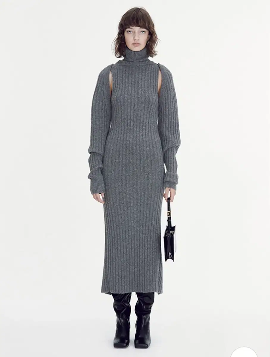 렉토 니트 원피스 recto  ROLL-NECK RIBBED WOOL-B