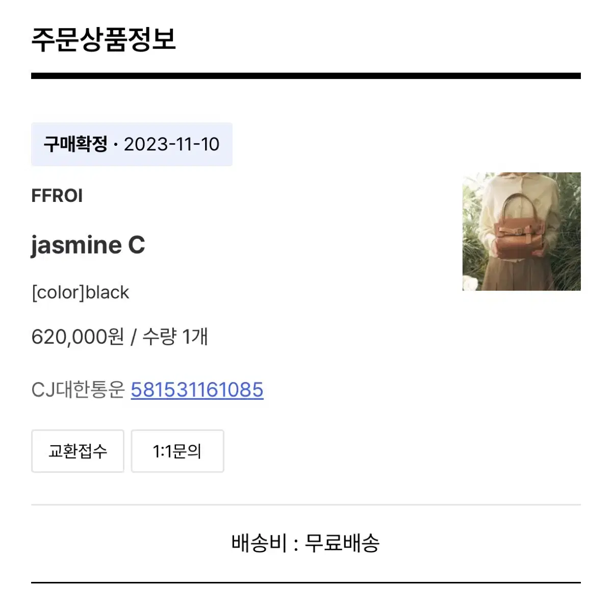 FFROI jasmine C 프루아 자스민백  블랙 크롬레더